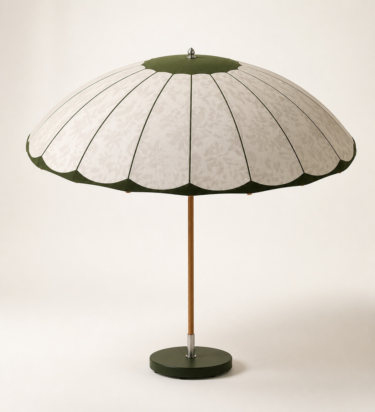 Floral dome parasol with forest-green trim